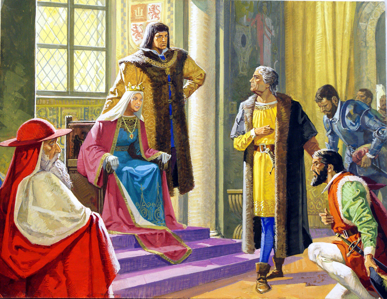 Amerigo Vespucci imagined giving reports of his voyages to Queen Isabella of Spain (Original) art by American History (Baraldi) at The Illustration Art Gallery