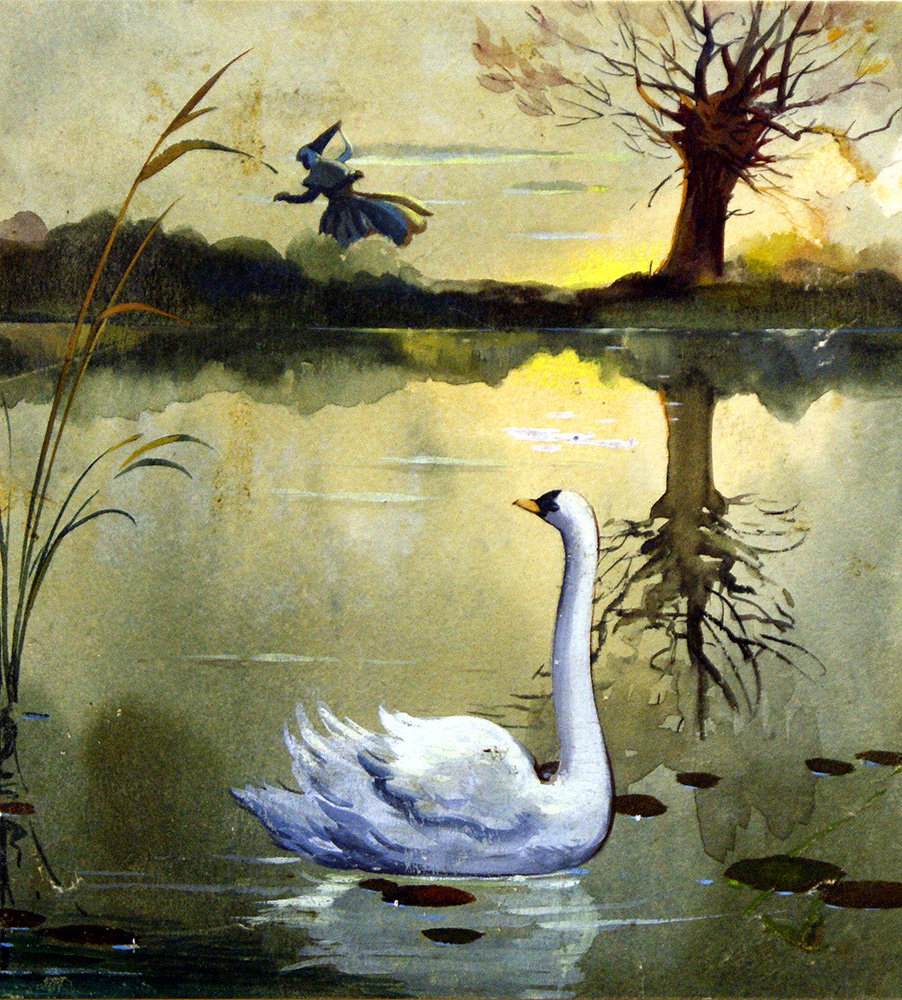 The Swan on the Lake at Sunset (Original) art by Hansel and Gretel (Blasco) Art at The Illustration Art Gallery