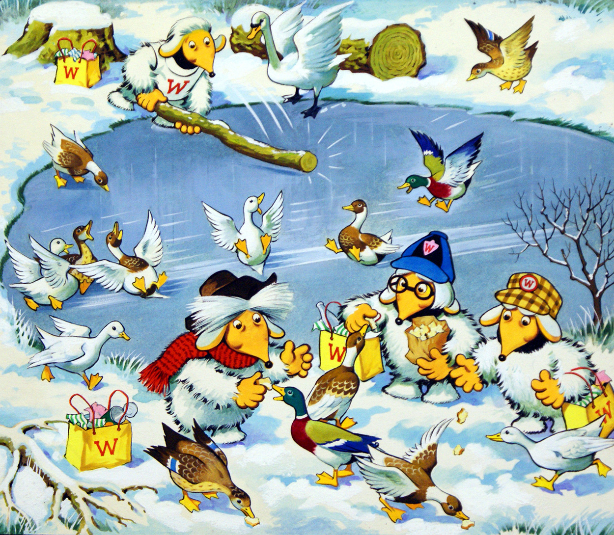 The Wombles: Feeding Ducks (Original) art by The Wombles (Blasco) Art at The Illustration Art Gallery