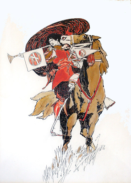 A Herald on Horseback (Original) (Signed) by Joseph Clement Coll at The Illustration Art Gallery