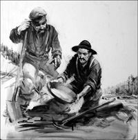 Robert Henderson at Rabbit Creek in the Yukon panning for gold (Original)