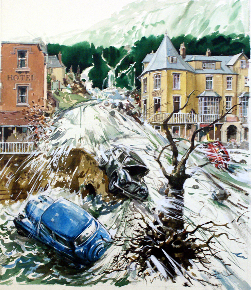 Lynmouth, Devon Floods 1952 (Original) art by Leo Davy at The Illustration Art Gallery