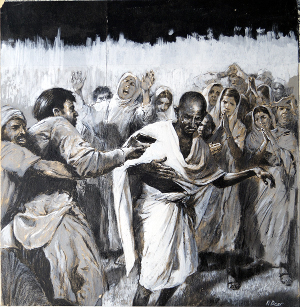 Assassination of Gandhi (Original) (Signed) by Neville Dear at The Illustration Art Gallery