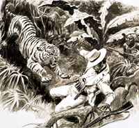 Tiger Attacking Hunter (Original) (Signed)