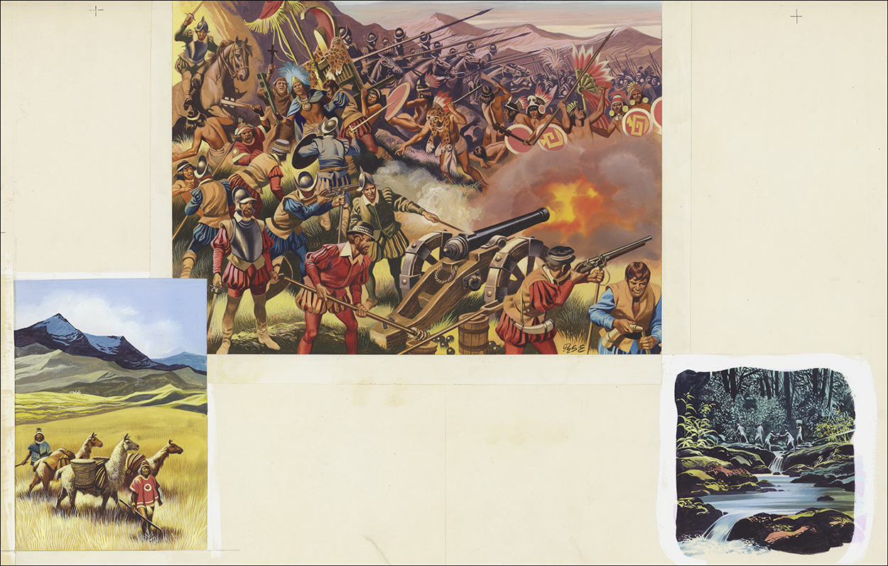 Conquistadors and the Battle of Cajamarca (Original) (Signed) art by Central and South American History (Ron Embleton) at The Illustration Art Gallery