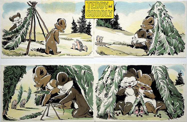 Teddy and Cuddly's Teepee (Original) by Bert Felstead at The Illustration Art Gallery