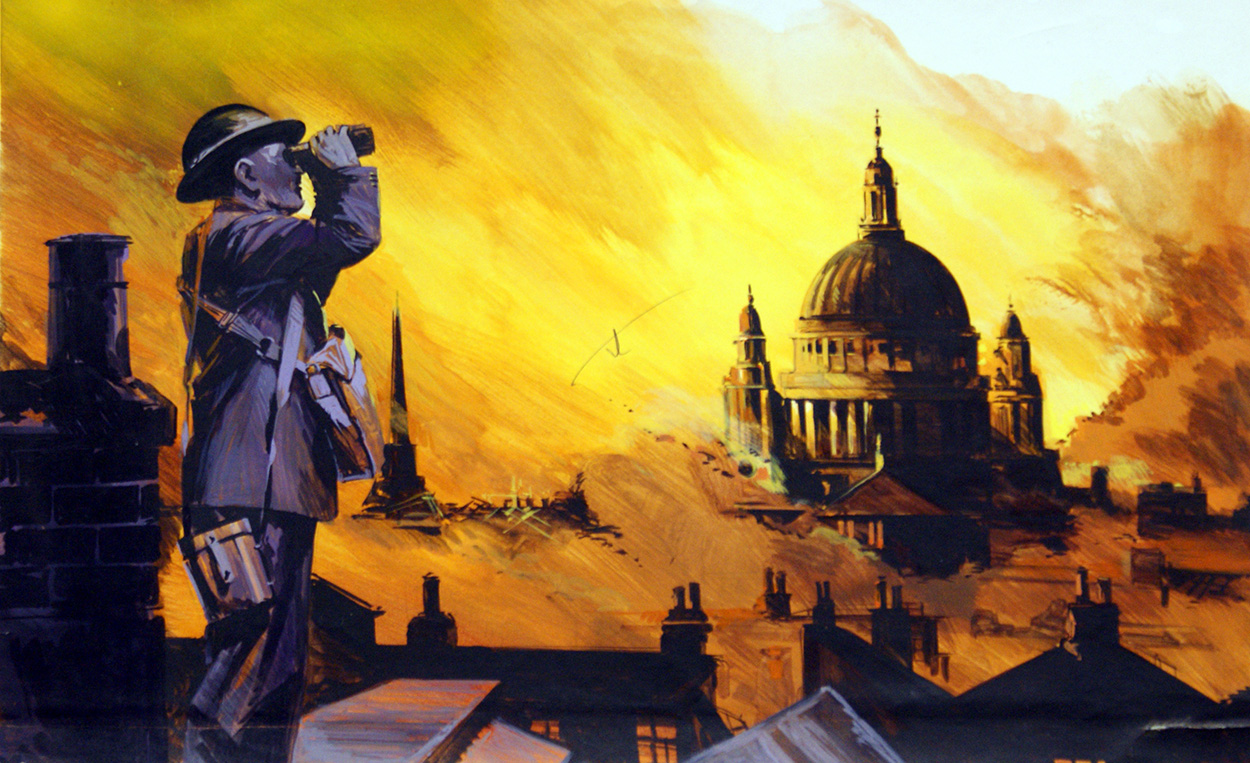 Blitz Lookout at St Paul's Cathedral (Original) art by Land (Wilf Hardy) at The Illustration Art Gallery