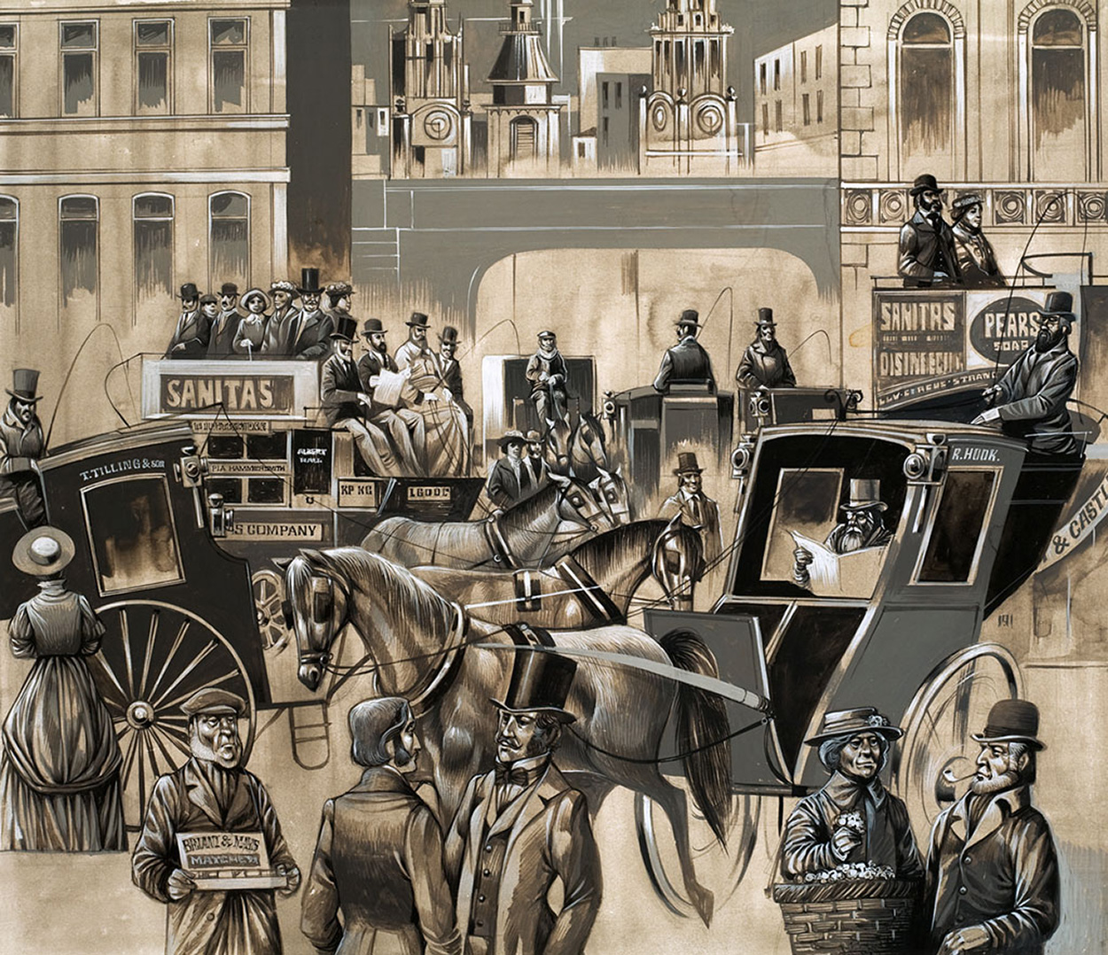 Victorian Street Scene (Original) (Signed) art by Richard Hook Art at The Illustration Art Gallery