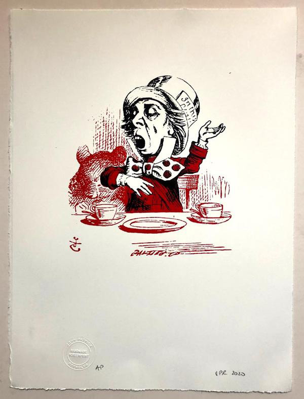 The Mad Hatter, singing a song, in red (Print) (Signed) by John Tenniel Art at The Illustration Art Gallery