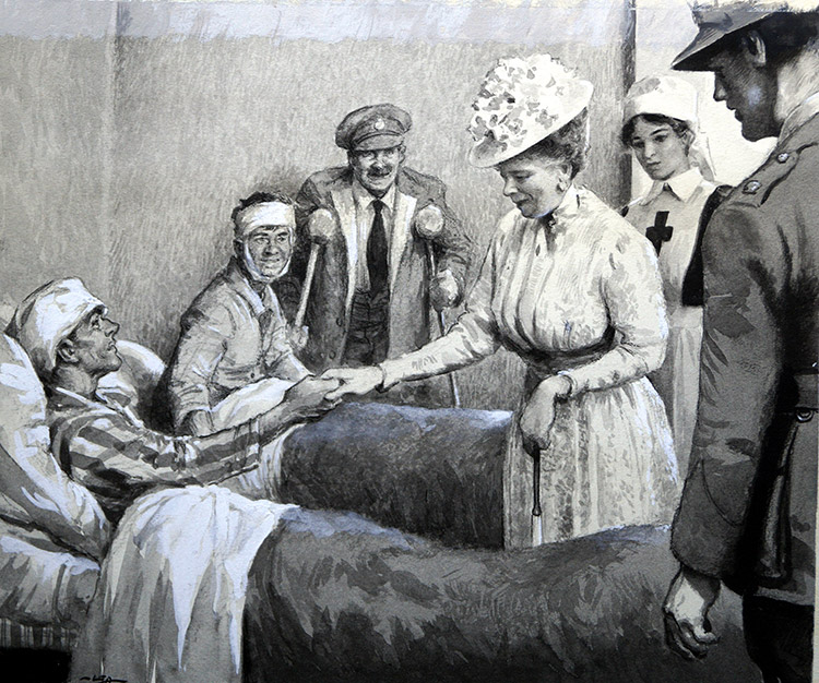 Queen Mary Visits the Wounded (Original) (Signed) by Frank Marsden Lea Art at The Illustration Art Gallery
