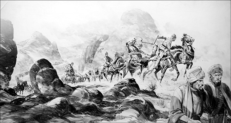 British Army in the Khyber Pass (Original) by Barrie Linklater Art at The Illustration Art Gallery