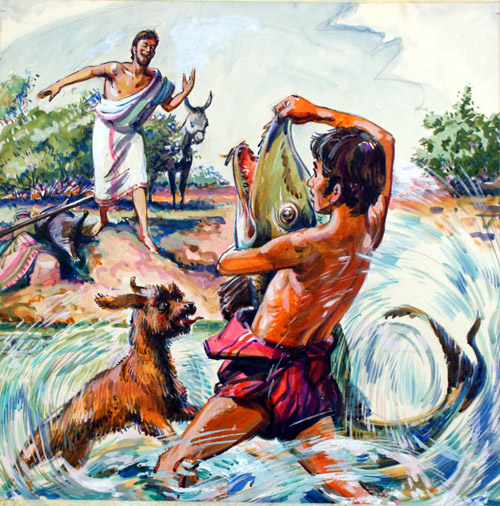 Bible Story 3 Tobias and the Fish (Original) by William Francis Marshall Art at The Illustration Art Gallery