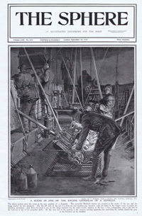 Scene in One of the Engine Gondolas of a Zeppelin  (original cover page The Sphere 1915) (Print)