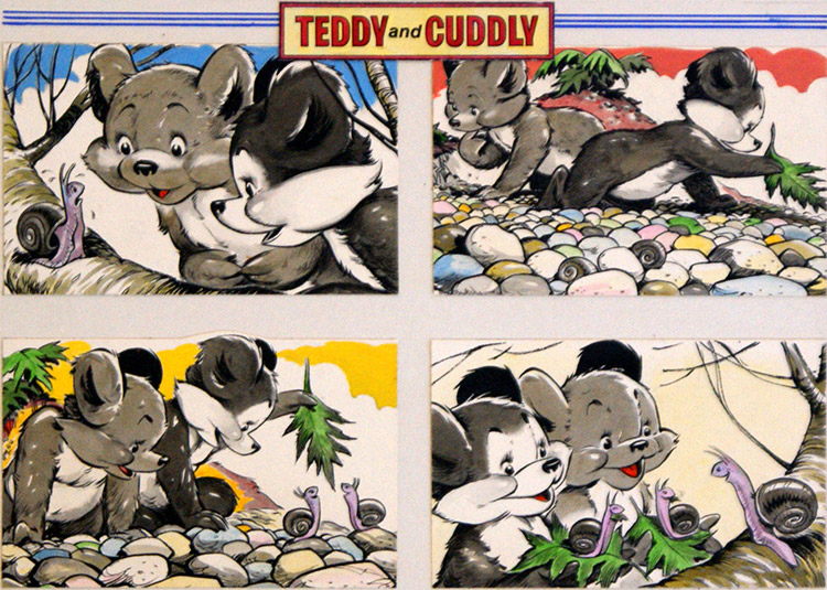 Teddy and Cuddly and Snails (Original) by Hugh McNeill Art at The Illustration Art Gallery