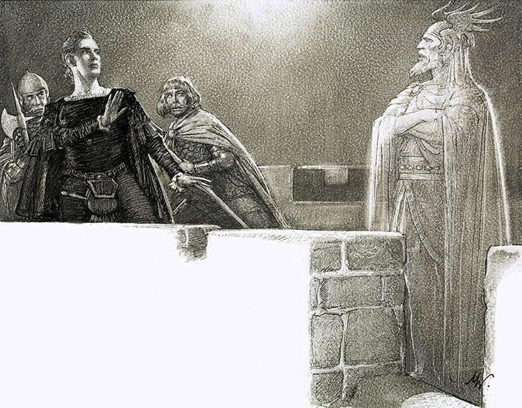 The Ghost of Hamlet's father appears to him on the battlements at Elsinore (Original) (Signed) by John Millar Watt Art at The Illustration Art Gallery