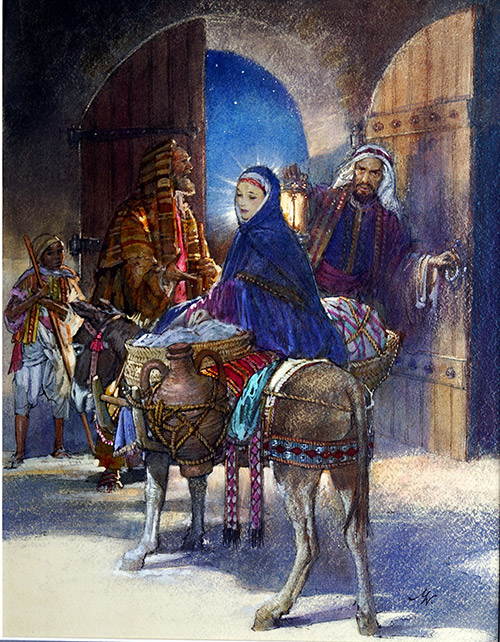 The Nativity: Mary and Joseph Asking the Innkeeper (Original) (Signed) by John Millar Watt Art at The Illustration Art Gallery