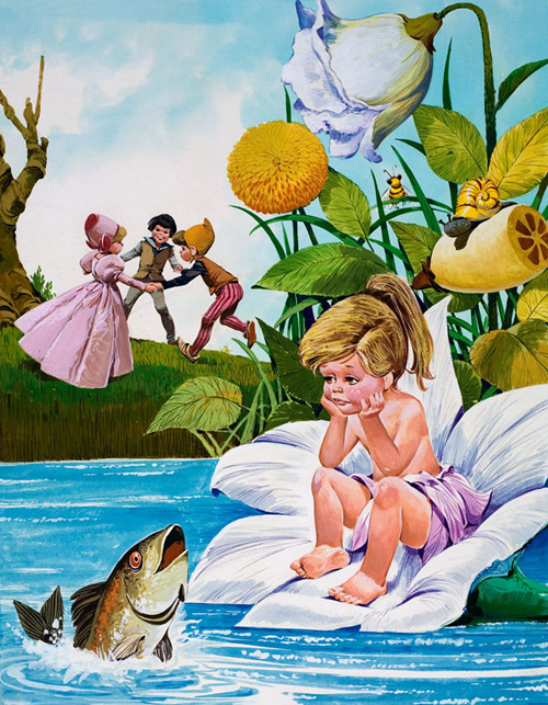 The Fairy Child Sits Pensive on a Waterlily (Original) by Jose Ortiz Art at The Illustration Art Gallery