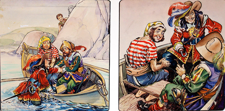 Peter Pan: Captain Hook in the Drink  (TWO panels) (Originals) by Peter Pan (Nadir Quinto) at The Illustration Art Gallery