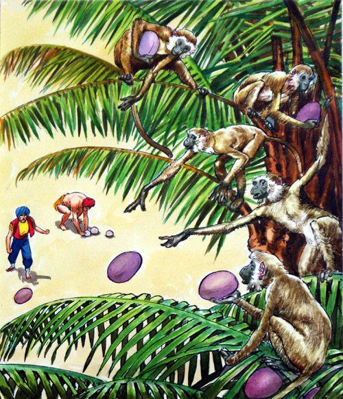 Monkeys Throwing Fruit (Original) by Sinbad the Sailor (Nadir Quinto) at The Illustration Art Gallery
