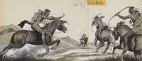 Cowboy and Indians: Indian Braves Chasing a Cowboy (Original)
