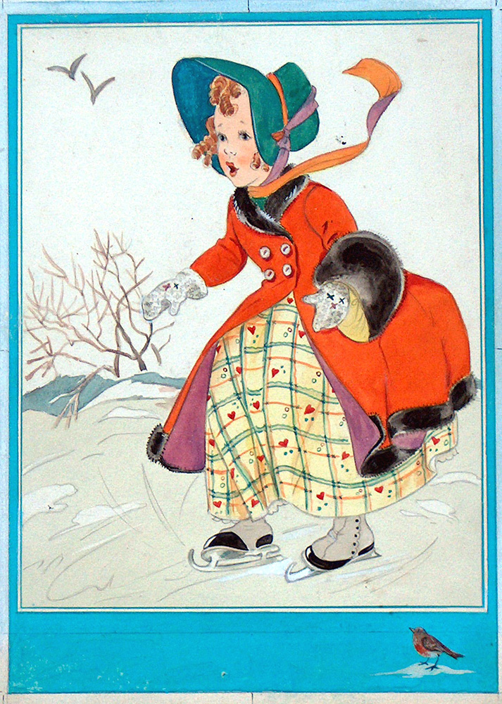 Girl Ice Skating (Original) art by E Dorothy Rees Art at The Illustration Art Gallery