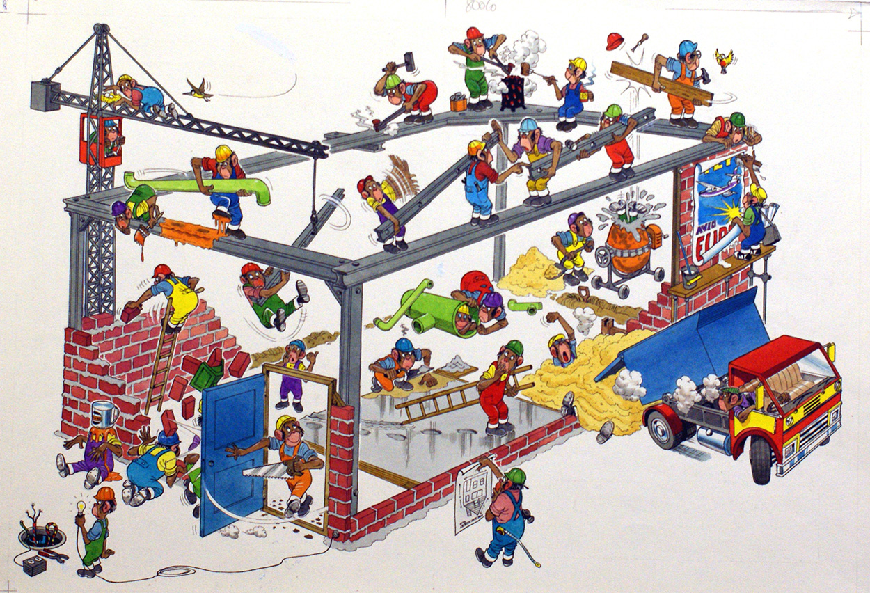 Busy People (two pages) (Originals) art by Peter Woolcock Art at The Illustration Art Gallery