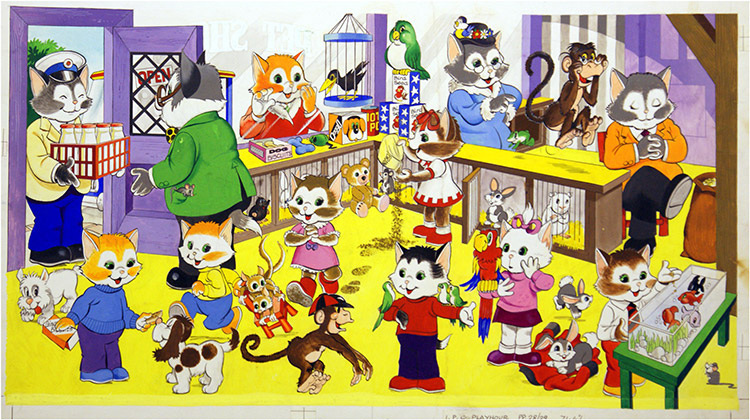 Pet Shop Frolics (TWO pages) (Originals) by Peter Woolcock Art at The Illustration Art Gallery